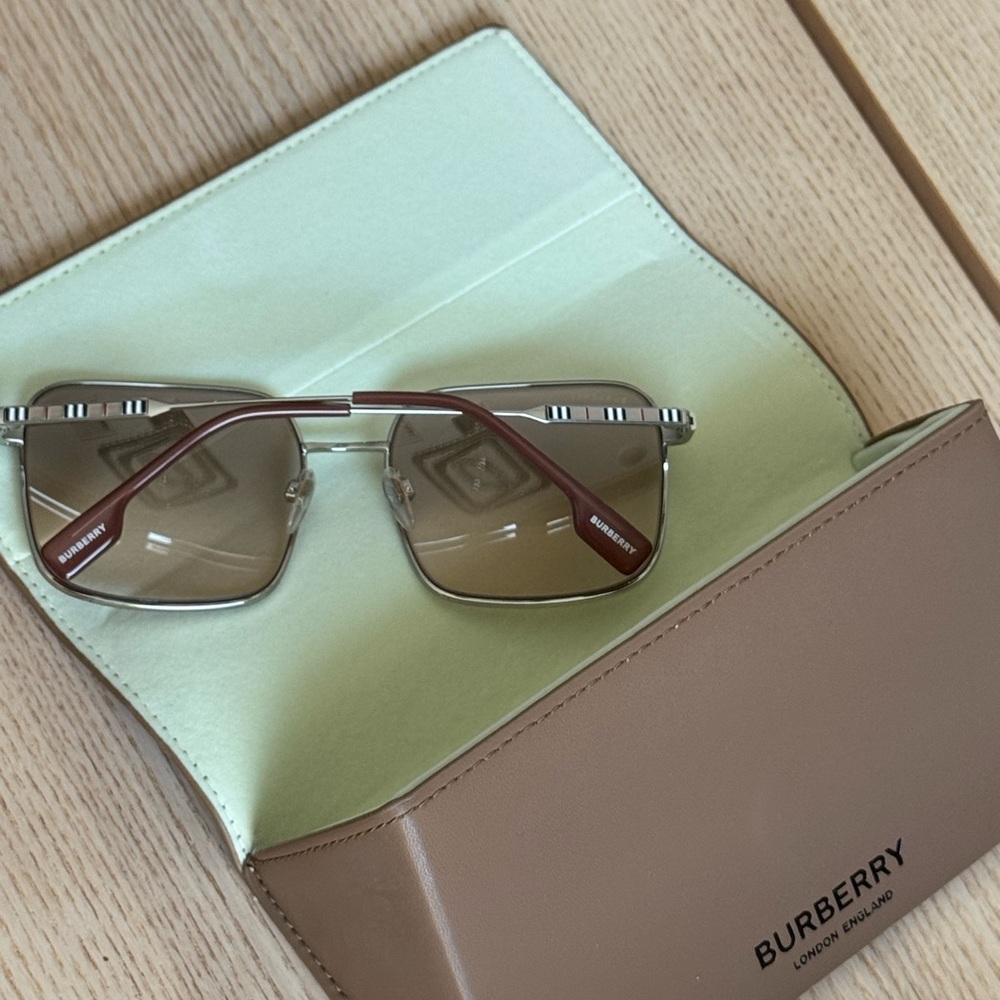Burberry Silver and Red Aviator Sunglasses